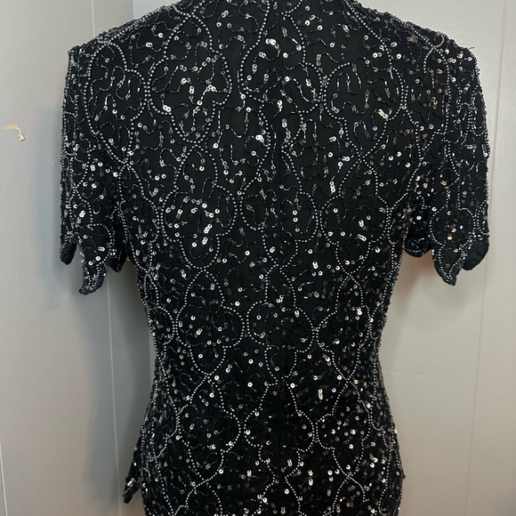 Vintage Papell Boutique Black Silk Beaded Sequin Evening Top | M - Picture 4 of 5
